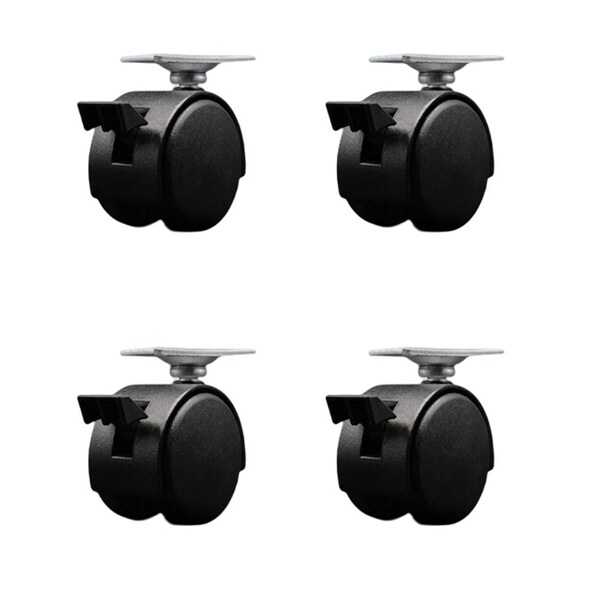 2'' Black Metal Hooded Twin Caster with Brake Nylon Wheels Top Plate , 4PK